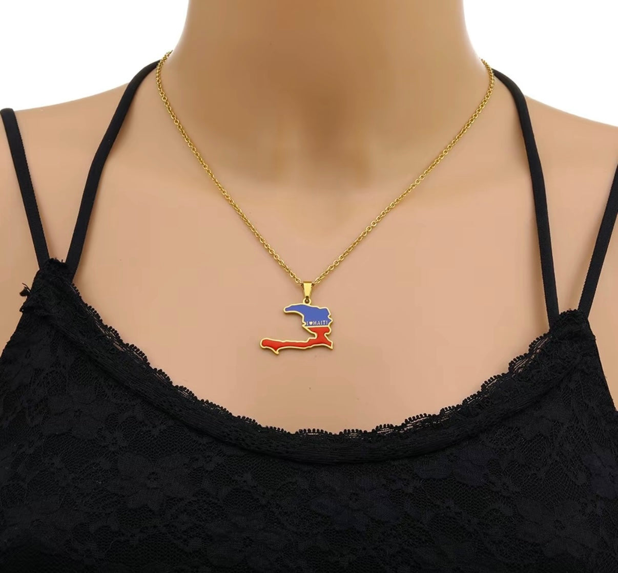 Haitian Map RED & BLUE Necklace