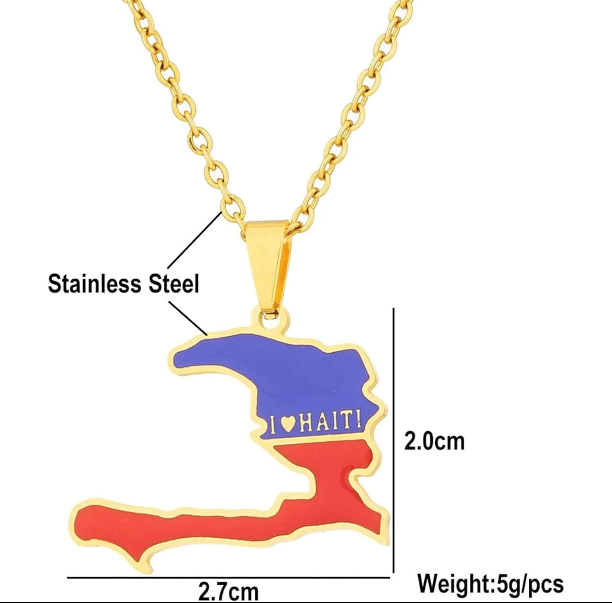 Haitian Map RED & BLUE Necklace