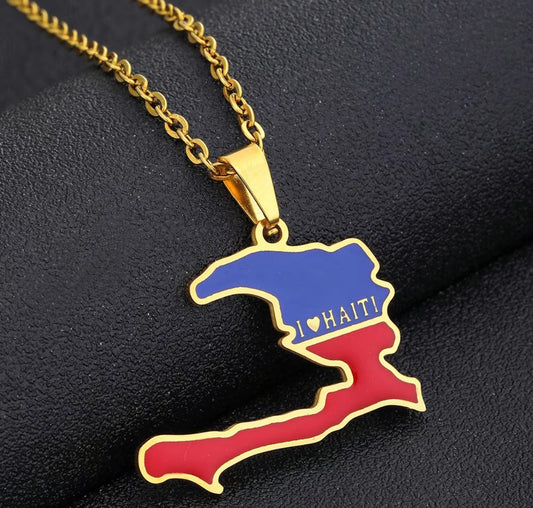 Haitian Map RED & BLUE Necklace